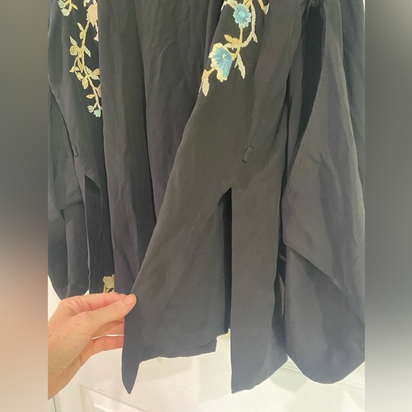 Talitha Kimono 3/4 Sleeve Silk Embroidered Floral Black Small Western Indian - Picture 15 of 15
